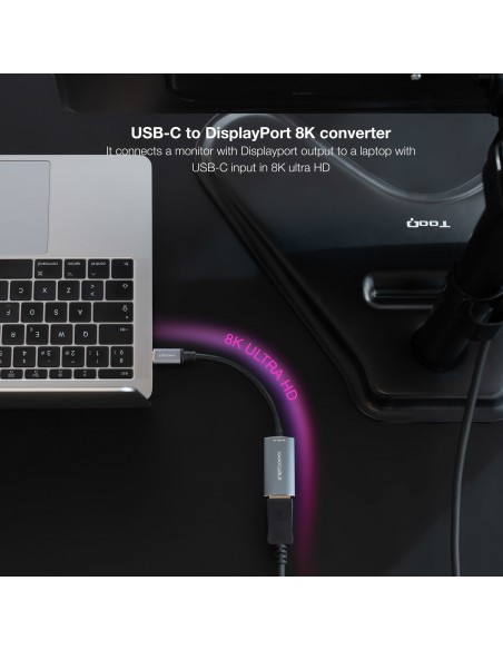 Nanocable Conversor USB-C a DisplayPort 8K Aluminio, 15 cm, Gris