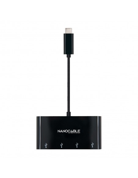 Nanocable Adaptador USB-C a 4xUSB 3.0. USB-C M-USB 3.0 H, Negro, 10 cm
