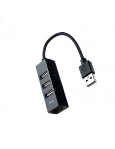 Nanocable Hub USB 2.0 con 4 Puertos de USB 2.0, USB-A M-USB 2.0 H, Negro, 15 cm