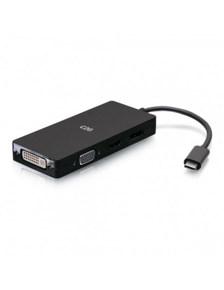C2G Adaptador multipuerto USB-C, adaptador de vídeo 4 en 1 con HDMI, DisplayPort, DVI y VGA - 4K 60 Hz