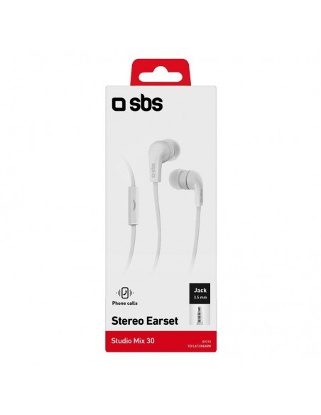SBS TEFLAT2INEARW auricular y casco Auriculares Alámbrico Dentro de oído Llamadas Música Blanco