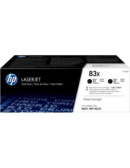 HP Paquete de 2 cartuchos de tóner negro Originales LaserJet 83X de alta capacidad