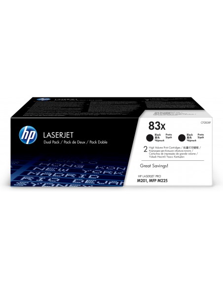 HP Paquete de 2 cartuchos de tóner negro Originales LaserJet 83X de alta capacidad