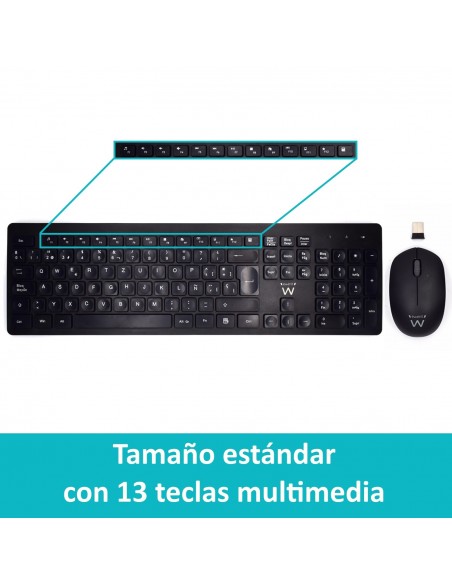 Ewent EW3256 teclado Ratón incluido RF inalámbrico QWERTY Español Negro