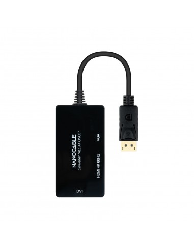 Nanocable Conversor DISPLAYPORT a HDMI DVI VGA, 20 cm, Negro