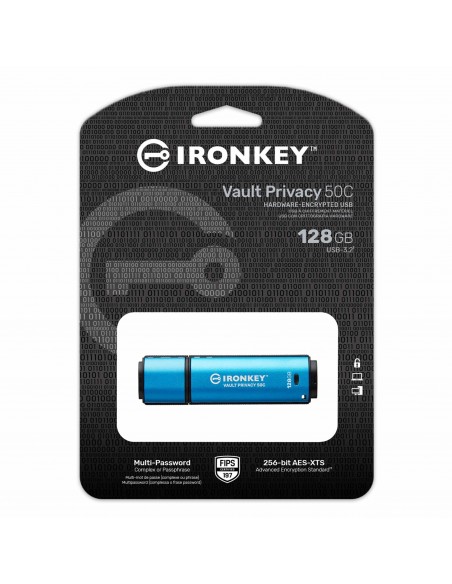 Kingston Technology IronKey VP50 unidad flash USB 128 GB USB Tipo C 3.2 Gen 1 (3.1 Gen 1) Negro, Azul