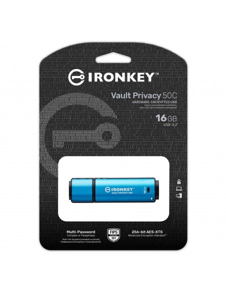 Kingston Technology IronKey VP50 unidad flash USB 16 GB USB Tipo C 3.2 Gen 1 (3.1 Gen 1) Negro, Azul
