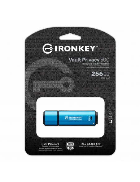 Kingston Technology IronKey VP50 unidad flash USB 256 GB USB Tipo C 3.2 Gen 1 (3.1 Gen 1) Negro, Azul