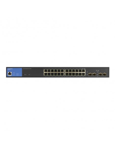 Linksys Switch de red Gigabit administrado de 24 puertos con 4 ranuras SFP de enlace de subida de 1 Gb, PoE PoE+