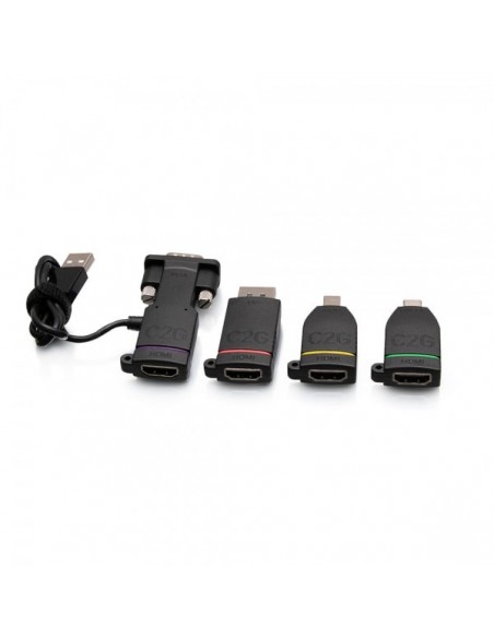 C2G Anillo universal de adaptadores 4K HDMI® con Mini DisplayPort™, DisplayPort, USB-C® y VGA codificados mediante colores