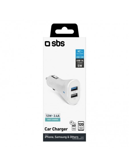 SBS TECR2USB24AWFAST cargador de dispositivo móvil Smartphone, Tableta Blanco Encendedor de cigarrillos Carga rápida Auto