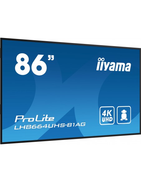 iiyama PROLITE Pizarra de caballete digital 2,18 m (86") LED Wifi 500 cd   m² 4K Ultra HD Negro Procesador incorporado Android