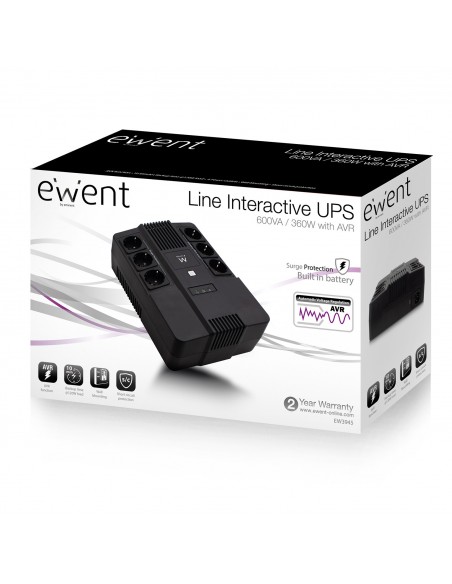 Ewent EW3945 sistema de alimentación ininterrumpida (UPS) Línea interactiva 0,6 kVA 360 W 1 salidas AC