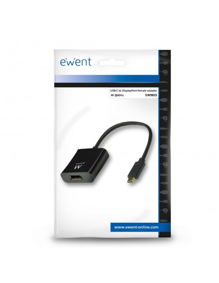 Ewent EW9825 adaptador de cable de vídeo 0,15 m USB Tipo C DisplayPort Negro