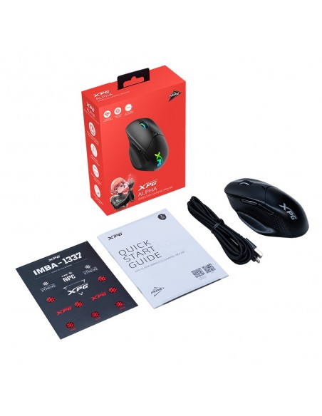 XPG ALPHA-BKCWW ratón mano derecha RF Wireless + USB Type-C Óptico 16000 DPI