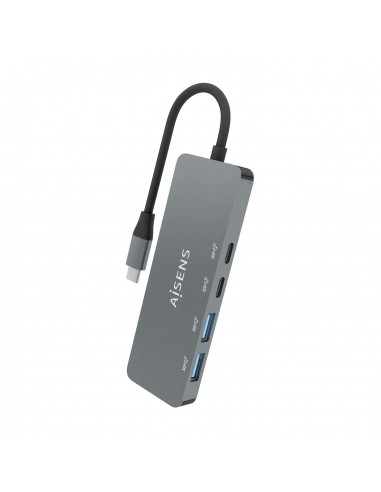 AISENS Hub USB 3.2 Gen2 10G USB-C, USB-C M-2xUSB-C H-2xUSB-A H, Gris, 15cm