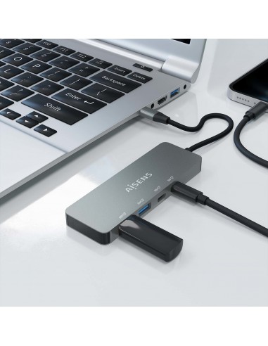 AISENS Hub USB 3.2 Gen2 10G USB-C, USB-C M-2xUSB-C H-2xUSB-A H, Gris, 15cm