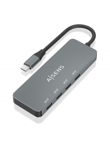 AISENS Hub USB 3.2 Gen2 10G USB-C, USB-C M-4xUSB-C H, Gris, 15cm