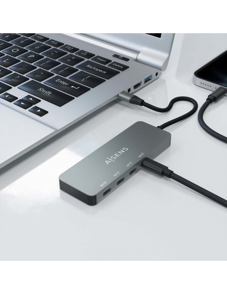 AISENS Hub USB 3.2 Gen2 10G USB-C, USB-C M-4xUSB-C H, Gris, 15cm AISENS Hub USB 3.2 Gen2 10G USB-C, USB-C M-4xUSB-C H, Gris, 15cm