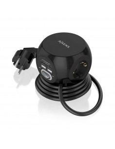 AISENS Regleta de Enchufes Sobremesa Multifuncion con 3 Tomas + 2xUSB-C, 2xUSB-A, 1.4M, Negro 2