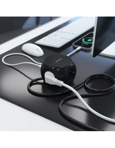 AISENS Regleta de Enchufes Sobremesa Multifuncion con 3 Tomas + 2xUSB-C, 2xUSB-A, 1.4M, Negro