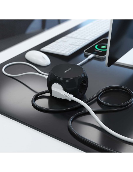 AISENS Regleta de Enchufes Sobremesa Multifuncion con 3 Tomas + 2xUSB-C, 2xUSB-A, 1.4M, Negro