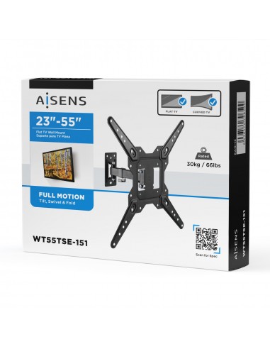 AISENS Soporte Eco Giratorio, Inclinable Para Monitor TV 30kg (2 Pivotes) De 23-55, Negro