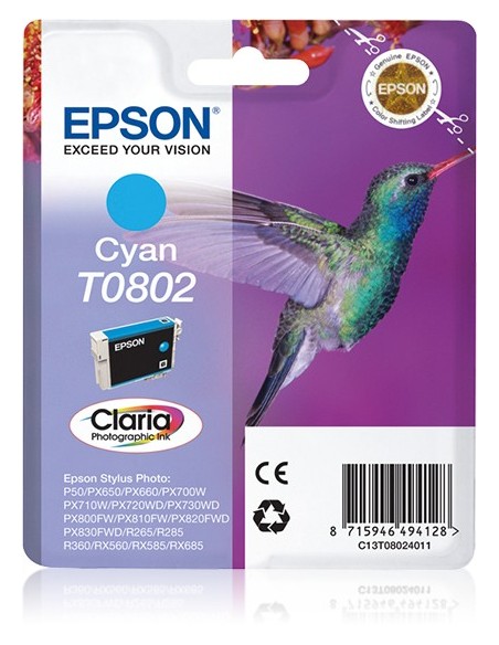 Epson Hummingbird Cartucho T0802 cian (etiqueta RF)