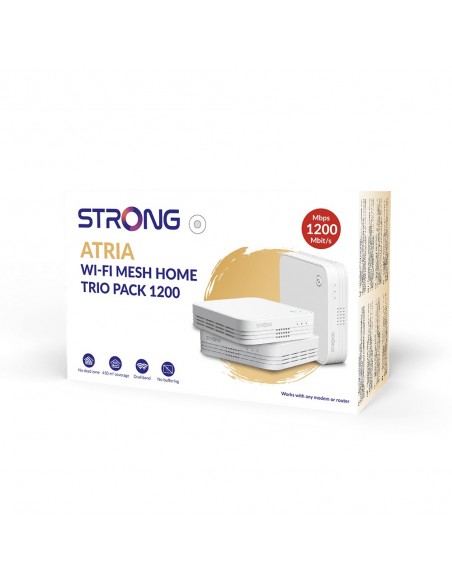 Strong WI-FI MESH HOME TRIO PACK 1200 Doble banda (2,4 GHz   5 GHz) Wi-Fi 5 (802.11ac) Blanco 3 Interno Strong WI-FI MESH HOME TRIO PACK 1200 Doble banda (2,4 GHz   5 GHz) Wi-Fi 5 (802.11ac) Blanco 3 Interno