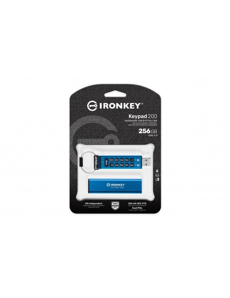 Kingston Technology IronKey Keypad 200 unidad flash USB 256 GB USB tipo A 3.2 Gen 1 (3.1 Gen 1) Azul