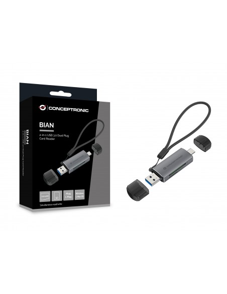 Conceptronic BIAN05G lector de tarjeta USB 3.2 Gen 1 (3.1 Gen 1) Type-A Type-C Gris