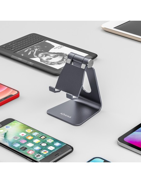 AISENS Soporte De Sobremesa Tamaño M Ajustable (1 Pivote) Para Movil   Tablet, Gris