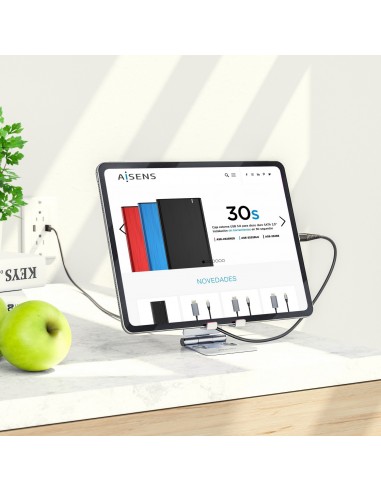 AISENS Soporte De Sobremesa Tamaño M Ajustable (2 Pivotes) Para Movil   Tablet, Plata