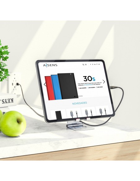 AISENS Soporte De Sobremesa Tamaño M Ajustable (2 Pivotes) Para Movil   Tablet, Plata