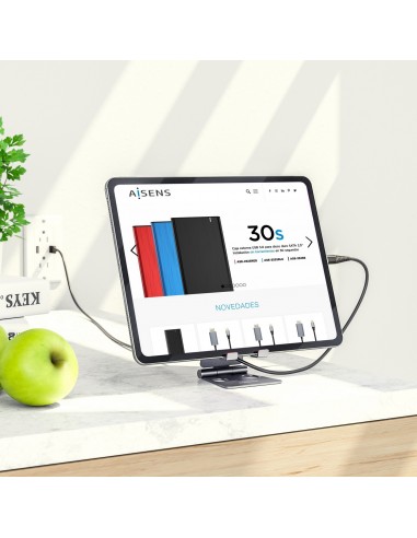 AISENS Soporte De Sobremesa Tamaño M Ajustable (2 Pivotes) Para Movil   Tablet, Gris