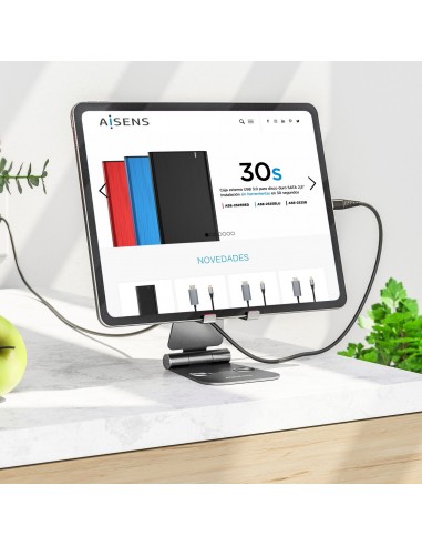 AISENS Soporte De Sobremesa Tamaño XL Ajustable (2 Pivotes) Para Movil   Tablet, Gris