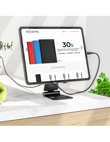 AISENS Soporte De Sobremesa Tamaño XL Ajustable (2 Pivotes) Para Movil   Tablet, Negro