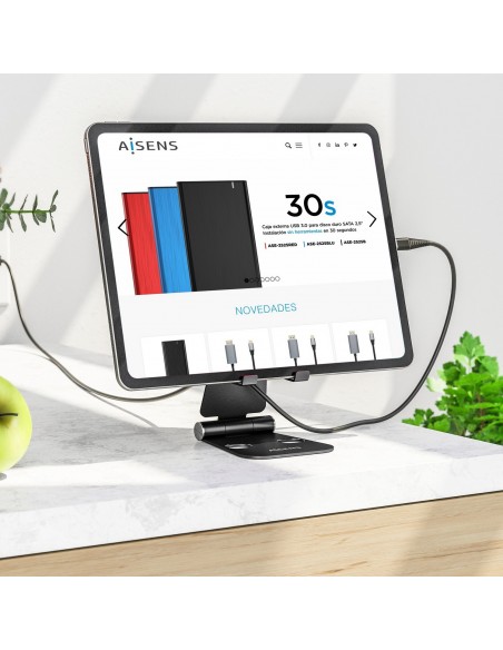 AISENS Soporte De Sobremesa Tamaño XL Ajustable (2 Pivotes) Para Movil   Tablet, Negro