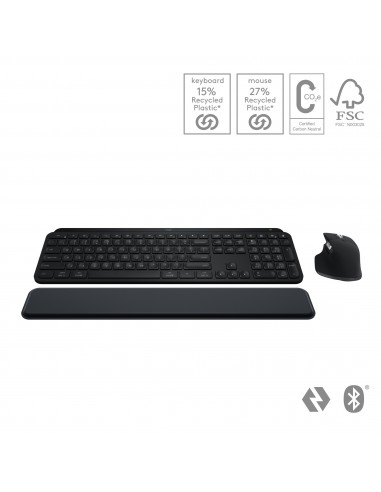Logitech MX Keys S Combo teclado Ratón incluido RF Wireless + Bluetooth AZERTY Belga Grafito