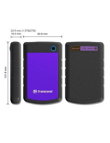 Transcend StoreJet 25H3P (USB 3.0), 2TB disco duro externo Negro, Púrpura