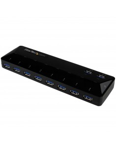 StarTech.com Concentrador USB 3.0 (5Gbps) de 10 Puertos - Ladrón con Puertos de Carga y Sincronización - Hub con 2 Puertos de