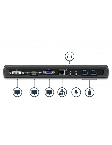 StarTech.com Docking Station USB 3.0 de 2 Monitores para Portátil - HDMI DVI VGA - Hub Ladrón 3x USB-A - GbE - Audio -