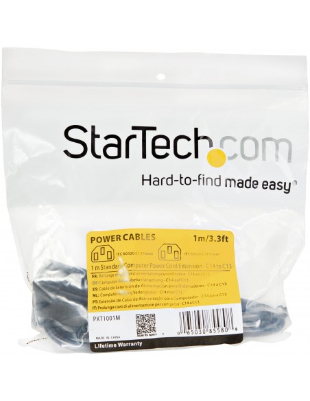StarTech.com Cable de 1m de Extensión de Alimentación, C14 a C13, 10A 125V, 18AWG, Alargador de Cable de Corriente de