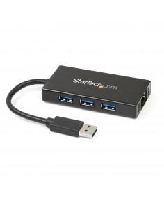 StarTech.com Hub USB 3.0 de Aluminio con Cable - 5Gbps - Concentrador de 3 Puertos USB con Adaptador de Red Ethernet Gigabit