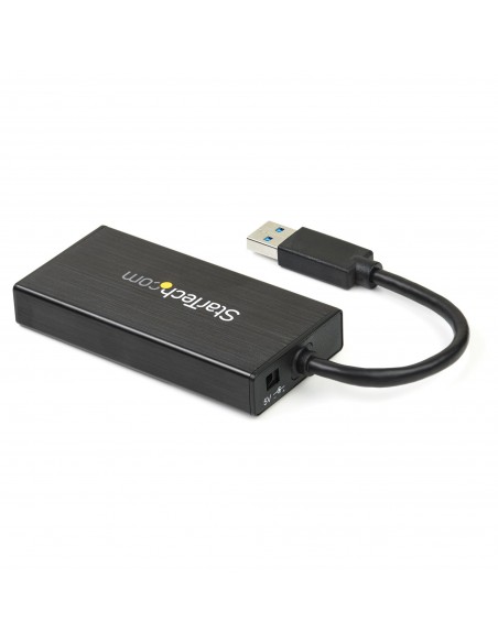 StarTech.com Hub USB 3.0 de Aluminio con Cable - 5Gbps - Concentrador de 3 Puertos USB con Adaptador de Red Ethernet Gigabit