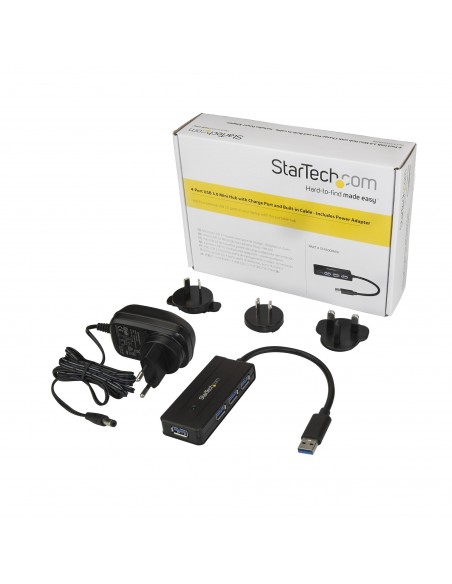 StarTech.com Hub Concentrador Portátil USB 3.0 SuperSpeed de 4 Puertos de 5Gbps con Carga Rápida - Ladrón USB 3.2 Gen 1 Tipo A