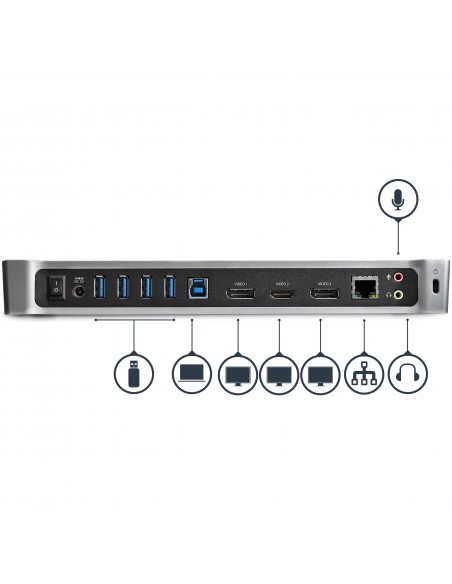 StarTech.com Docking Station USB 3.0 2x DisplayPort y HDMI 4K para 3 Monitores - Hub 5x USB-A (1x Fast Charge) - Audio de 3,5mm