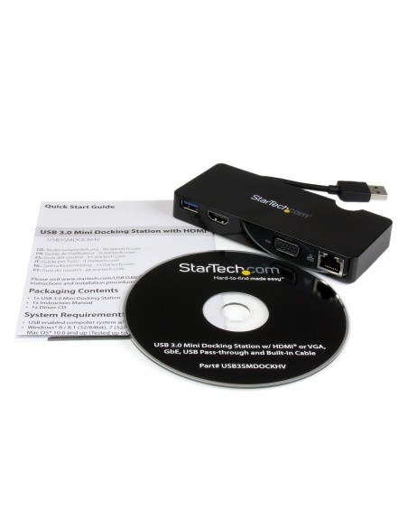StarTech.com Replicador de Puertos USB 3.0 de Viajes con HDMI o VGA - Docking Station para Portátil