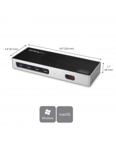 StarTech.com Dock USB-C y USB-A - Docking Station para 2 Monitores DisplayPort y HDMI de 4K 60Hz - Replicador de Puertos USB 2