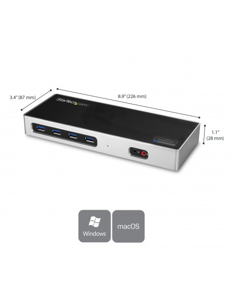 StarTech.com Dock USB-C y USB-A - Docking Station para 2 Monitores DisplayPort y HDMI de 4K 60Hz - Replicador de Puertos USB
